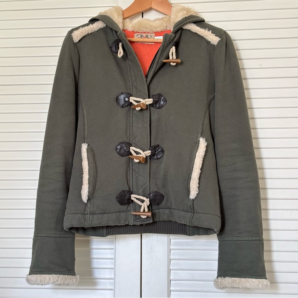 Olive Green Toggle Jacket with Faux Fur Trim